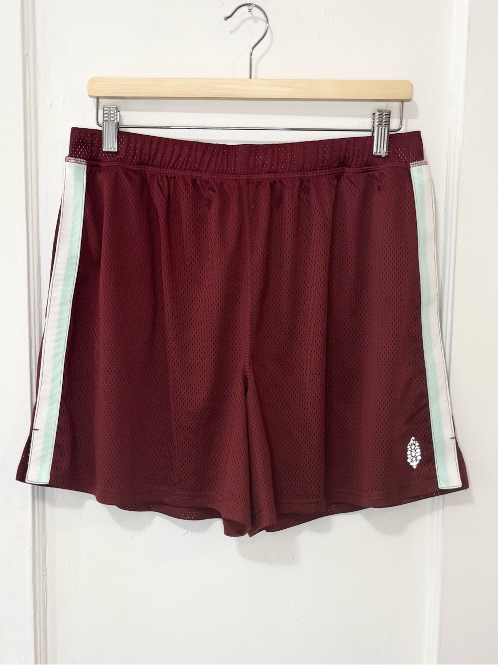 Free People Movement Women's Maroon Sheer Mesh Athletic Shorts, Size M, Sporty